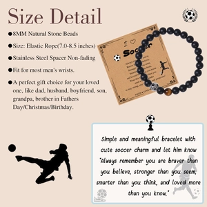 8mm black matte natural stone football bracelet with tiger eye bead on gift card