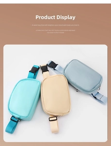 Detail of adjustable nylon straps and durable plastic buckles on stylish waist bags