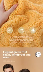Detail of warm orange thickened fleece fabric showing 5-6mm pile and shawl collar texture
