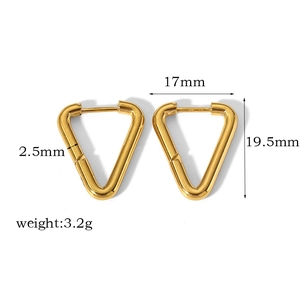 Dimensions détaillées des créoles triangle dorées indiquant 17mm de large et 19,5mm de haut