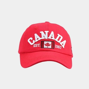 Close-up of premium cotton baseball cap featuring high-quality Canada flag embroidery
