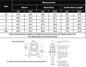 Detailed size guide table for women silk satin robe showing measurements from XS to XXL