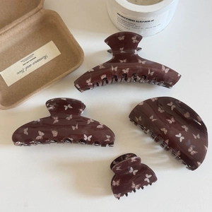 Vintage Acrylic Butterfly Print Hair Claw Clip Large Resin Shark Clip For Women Elegant Daily Hair Styling Accessories