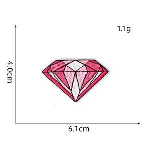Pink diamond embroidered patch with precise size measurements 4.0cm height and 6.1cm width