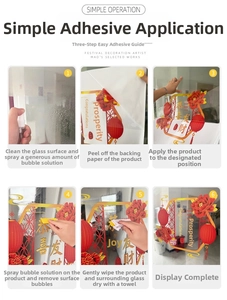 Step-by-step installation guide for static cling New Year window stickers with floral patterns