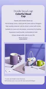 Creative ceramic mug with unique beaded handle suitable for oven and microwave use
