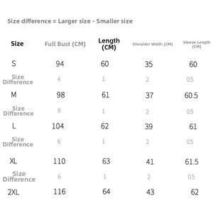 Detailed size chart for women's V-neck solid long sleeve shirt with measurements in CM