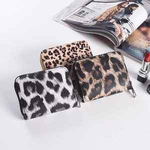 Women's leopard print zip wallet in three stylish colors with multiple card slots