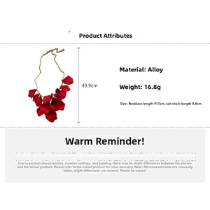 Macro detail of red petal pendant necklace with alloy chain length specifications