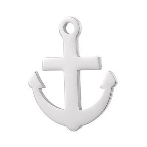 Macro shot of polished silver stainless steel anchor pendant with smooth metallic finish