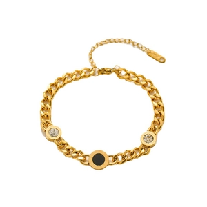 Minimalist 18K gold plated titanium bracelet with Roman numerals and zircon details