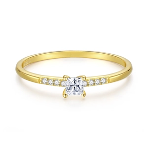 Elegant S925 sterling silver gold ring with square cut crystal and pave setting