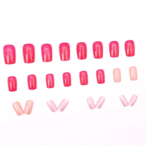 Pink gradient glitter press-on nails set with sweet stylish mix colors in square-oval shape