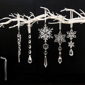 10-piece clear crystal snowflake and icicle ornaments set for Christmas tree decoration