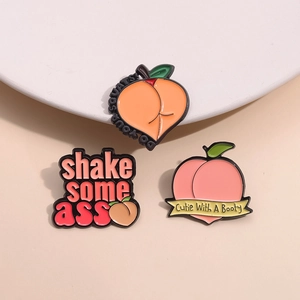 Three-piece peach fitness enamel pins set with humorous motivational workout slogans