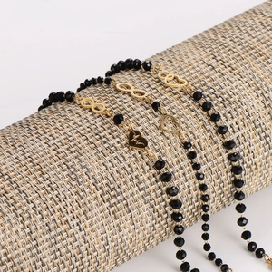 Minimalist Bracelets For Women With 304 Stainless Steel Heart Pendant And Infinity Symbol Black Faceted Glass Beads