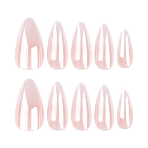 Faux ongles amande rose dégradé brillant avec finition haute brillance, set de 10