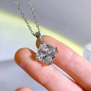 Luxurious S925 silver necklace with square-cut carbon diamond shown on a finger