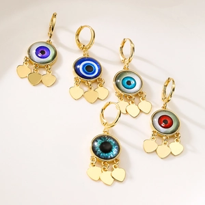Goldene Evil Eye Ohrringe Set mit lila blau und rot Kristall Herzanhängern