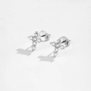 Elegant S925 sterling silver cross stud earrings featuring brilliant white cubic zirconia