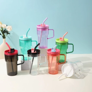 Plastic Straw Cup With Handle Portable Reusable Water Tumbler Large Capacity For Travel Office Modern Minimalist