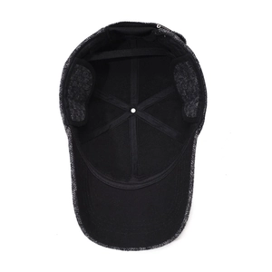 Men's winter herringbone plaid baseball cap with earflaps and warm fleece lining