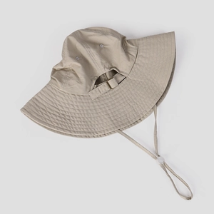 Lightweight breathable quick-dry khaki sun hat with wide brim and adjustable wind rope