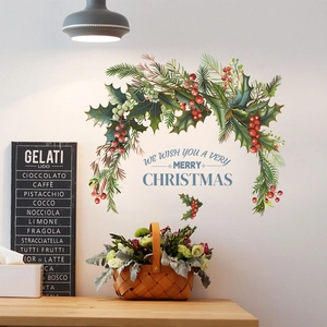 Christmas semicircle wreath wall decal with berries and Merry Christmas text decor