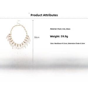 Detailed size chart for pearl and crystal tassel necklace showing 50cm total length