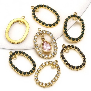 Oval Rhinestone Pendant Stainless Steel Crystal Inlaid DIY Jewelry Making Accessory For Necklace Crafting