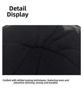 Primer plano detallado de la costura superior del gorro de punto y su textura suave