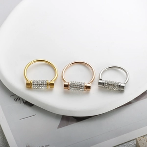 Stainless Steel Rotating Bar Ring For Women Pave Rhinestone Geometric Spinning Finger Ring Fashion Jewelry Western Gift