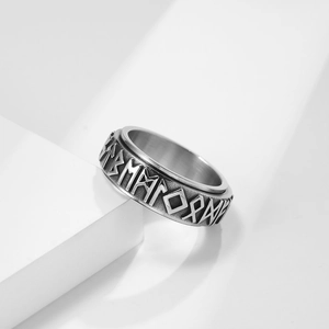 Minimalist Nordic Viking Rune spinner ring in silver brushed stainless steel for men