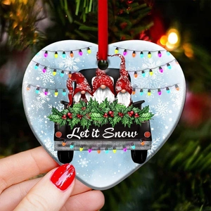 Christmas Hanging Ornament Acrylic Scalloped Heart Round Pendant With Red Ribbon For Holiday Tree Home Decor Gnome Quote
