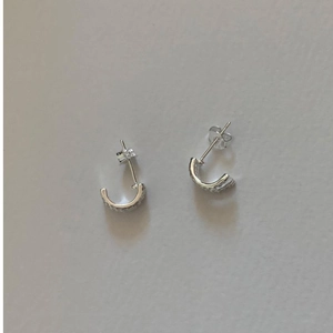 Minimalist S925 sterling silver J-hoop stud earrings with micro-pave round cubic zirconia