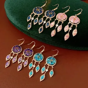 Vintage Copper Drop Earrings With Zircon Rhinestone Palace Style Dreamcatcher Long Tassel For Women Luxury Chic Jewelry