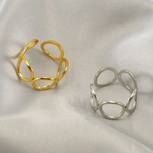 Bague Ouverte Entrelacée Cercle Creux Acier Inoxydable Plaqué Or 18K Géométrique Réglable Bijoux Pour Femmes Mode