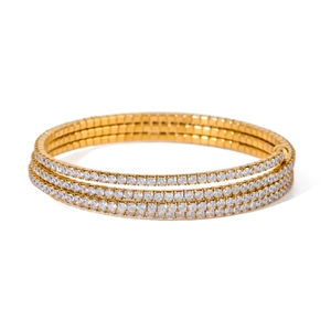 Three-layer gold stainless steel bracelet with white zircon pavé in a 45-degree view