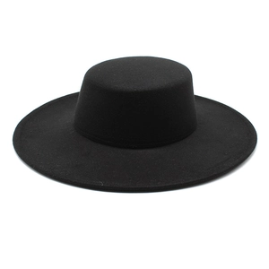 Boater Hat Wide Brim Cotton Polyester Felt Flat Top Retro Elegant Solid Color For Men Women Winter Autumn
