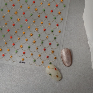 5D gold bronzing fish scale nail art stickers with beads and stars, model Co-498