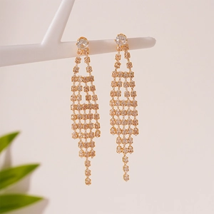Orecchini Lampadario Con Nappine Lunghe Eleganti Con Zircone Rame E Perno In Argento Per Donne Gioielli Da Festa