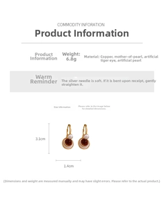 Detail view of pearl and tiger eye earrings with precise 3.1cm height measurement