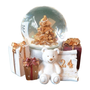 Christmas musical snow globe with golden tree, polar bear and number 24 decoration