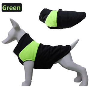 Detail view of the waterproof green dog vest with D-ring leash attachment and zipper