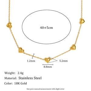 Minimalist 18K gold plated stainless steel necklace featuring multiple heart pendants