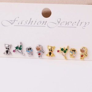 Cartoon Animal Astronaut Bird Stud Earrings Zircon Brass Micro Paved Cute Fashion Jewelry For Women