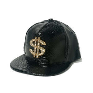 Faux crocodile leather snapback hat with rhinestone gold dollar sign in hip hop style