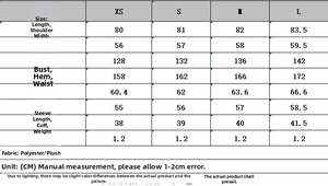 Detailed size chart for hooded windbreaker jacket with measurements in centimeters