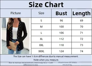 Size chart showing bust and length measurements for the beaded knit cardigan jacket