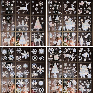 Holographic Christmas Window Stickers Rainbow Prism Static Cling Snowflake Reindeer Tree Decal Decor